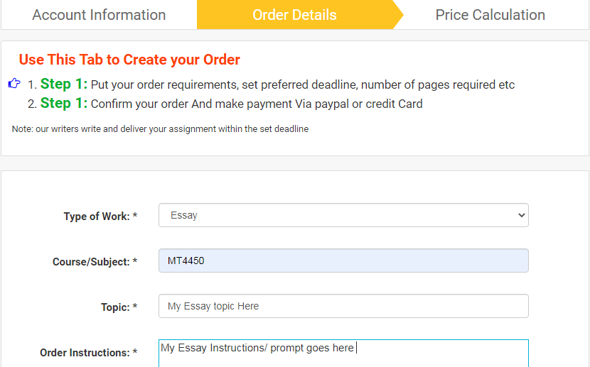 ordering an essay at AllEssayServices: step 1